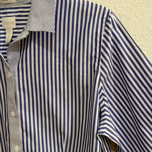 Chico's blue and White Striped Non-Iron Button Down Shirt Size 2 - Picture 4 of 12